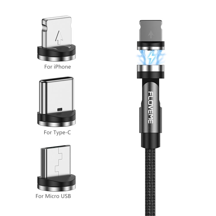 FLOVEME YXF212901 2.1A 3 in 1 8 Pin + Type-C / USB-C + Micro USB 360 Degree Rotation Braided Magnetic Charging Cable Length: 1m (Black)