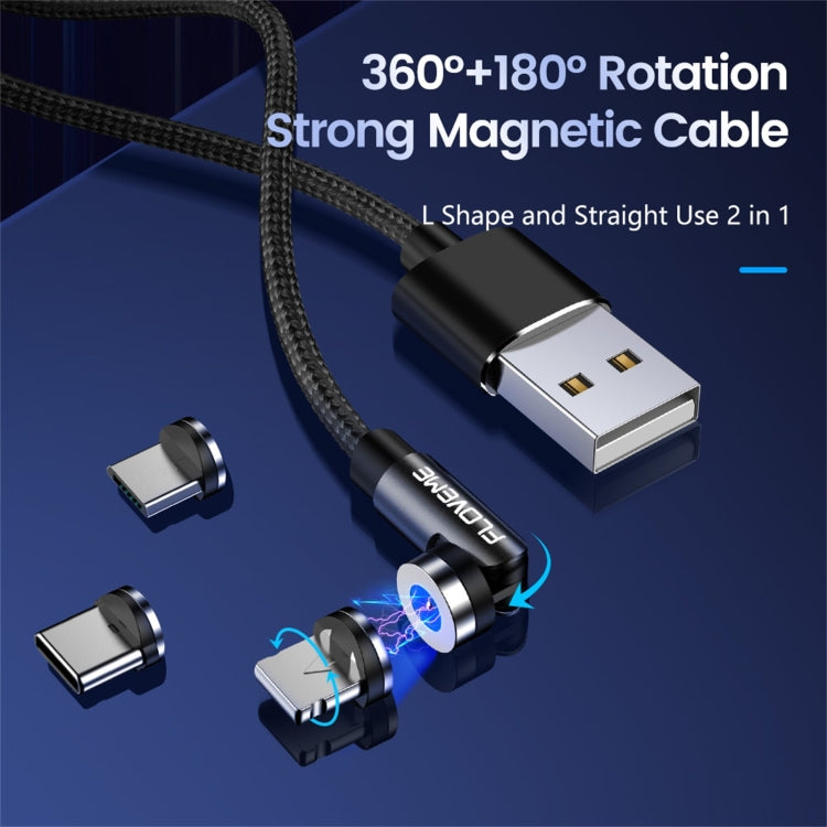 FLOVEME YXF212901 2.1A 3 in 1 8 Pin + Type-C / USB-C + Micro USB 360 Degree Rotation Braided Magnetic Charging Cable Length: 1m (Black)