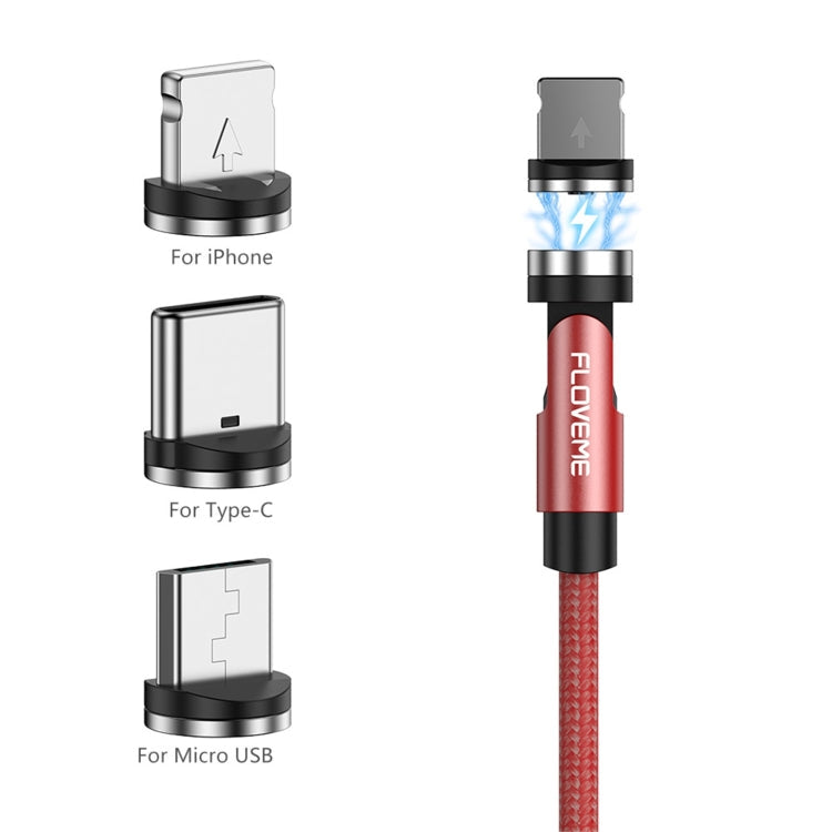 FLOVEME YXF212901 2.1A 3 in 1 8 Pin + Type-C / USB-C + Micro USB 360 Degree Rotation Braided Magnetic Charging Cable Length: 1m (Red)