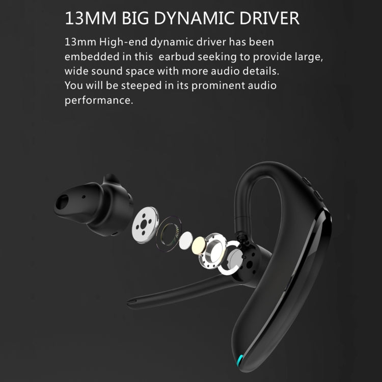 F910 Bluetooth 5.0 Noise Canceling Bluetooth Headset with Dual Microphone Hanging Ear Style (Black)