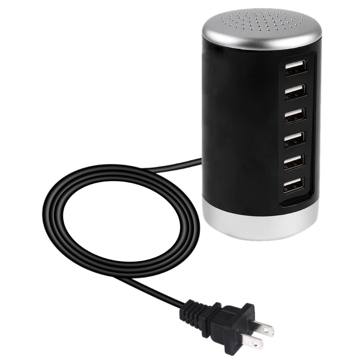 XLD4 30W 6 USB Ports Charger Station Power Adapter AC100-240V US Plug (Black)