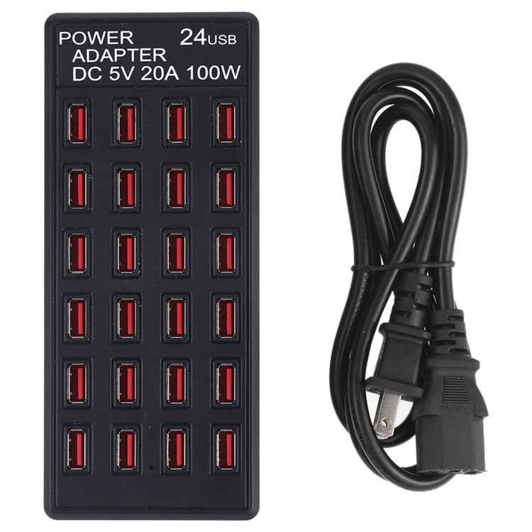 100W 24 USB Ports Fast Charging Station Smart Charger with LED Indicator AC 100-240V US Plug (Black)