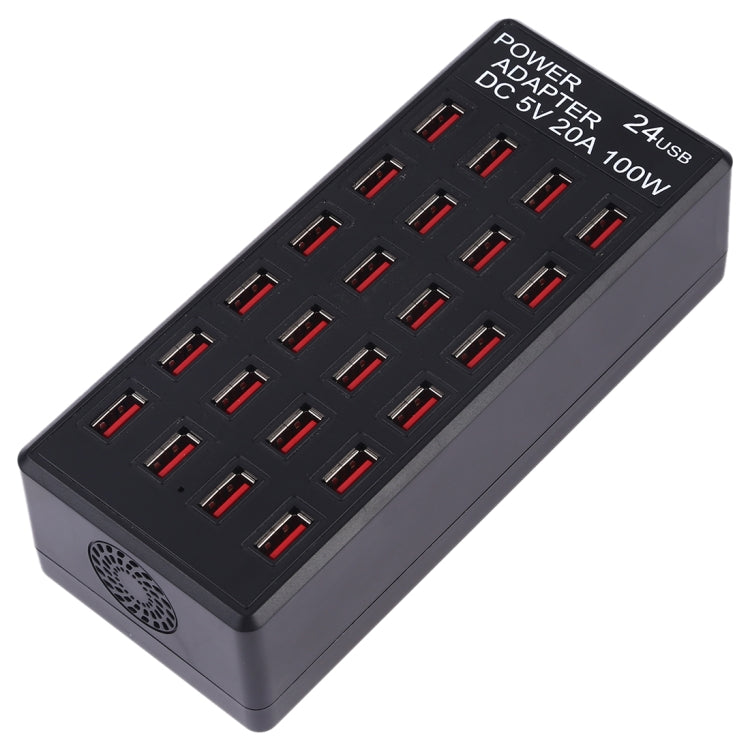 100 W 24 USB-Anschlüsse Schnellladestation Intelligentes Ladegerät mit LED-Anzeige AC 100-240 V US-Stecker (Schwarz)