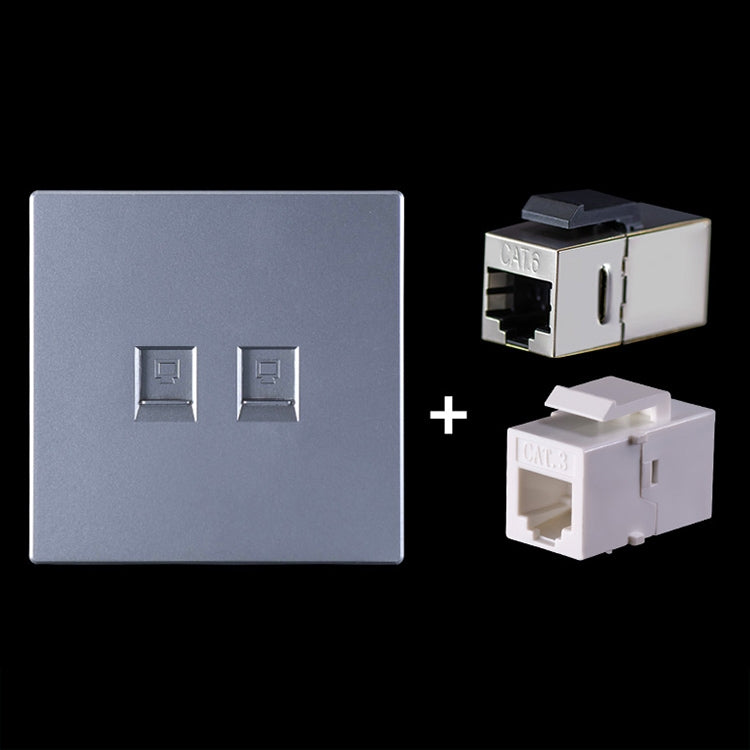 Cat.6 Shielded Pass Through Network Module Dual Port Panel + Shielded Pin + Telephone Jack (Grey)