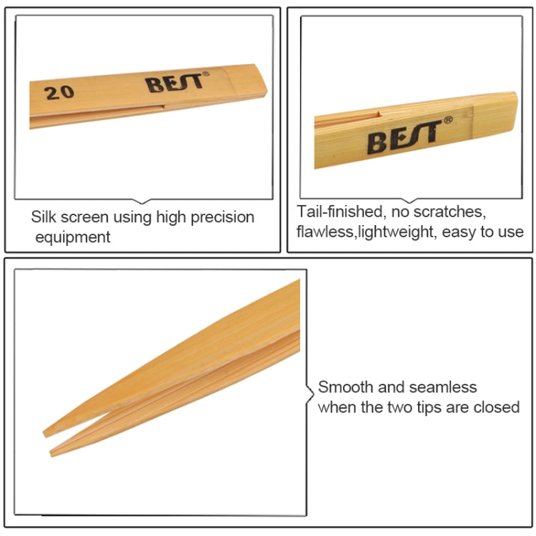 BEST BST-20# Pointed Tip and Full Length 140mm Bamboo Tweezers