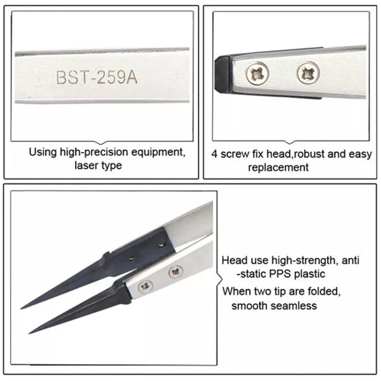 BEST BST-259A Stainless Steel Antistatic Static Tweezers