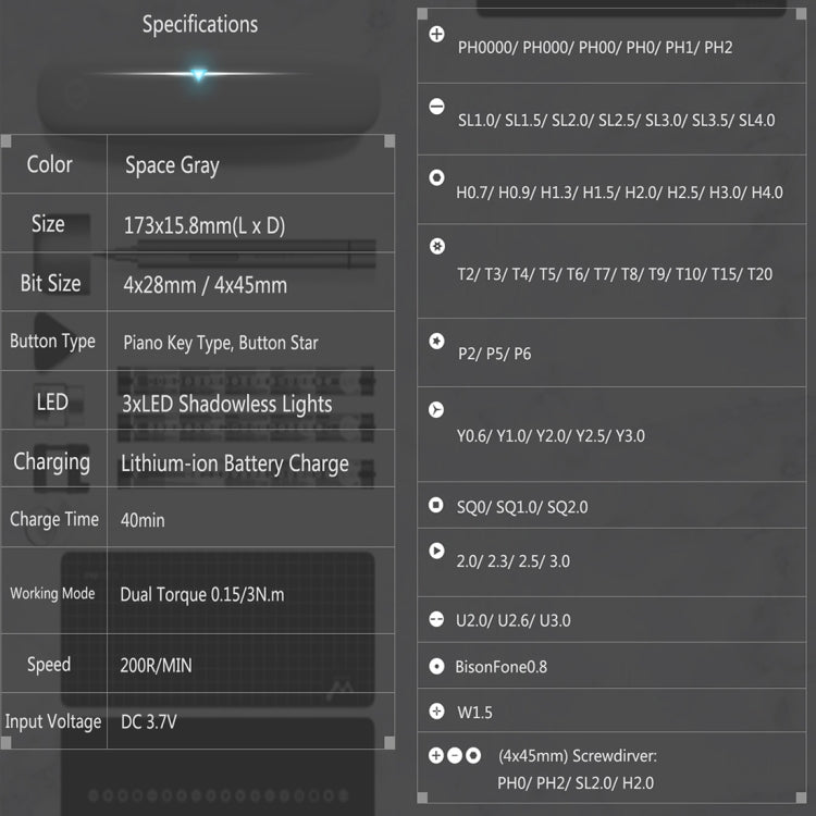 Xiaomi WOWSTICK 1F + 69 en 1 Destornillador eléctrico Destornillador Inalámbrico de Carga de iones de litio LED
