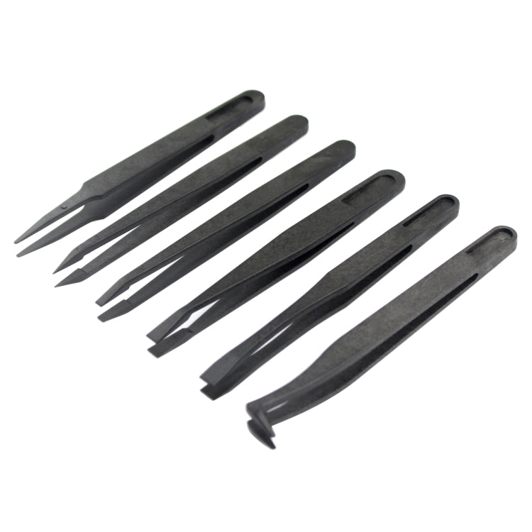 JF-S6in1 6 in 1 Antistatic Carbon Fiber Straight and Curved Nose Tweezers (Black)