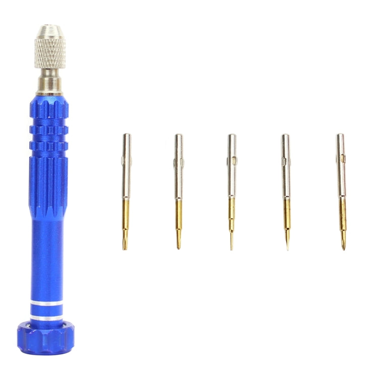 JF-6688 Juego de Destornilladores estilo bolígrafo multiusos de Metal 5 en 1 Para Reparación de Teléfonos (Azul)