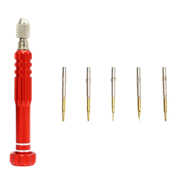 JF-6688 Juego de Destornilladores estilo bolígrafo multiusos de Metal 5 en 1 Para Reparación de Teléfonos (Rojo)