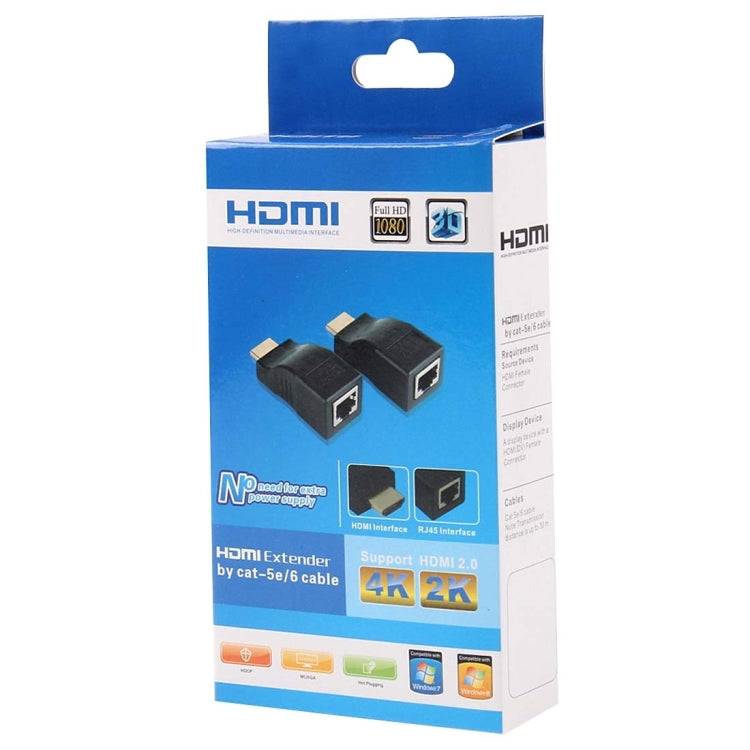 Adaptador extensor HDMI a RJ45 (receptor y transmisor) por Cable Cat-5e / 6 compatible con HDCP distancia de transmisión: 30 m (Negro)