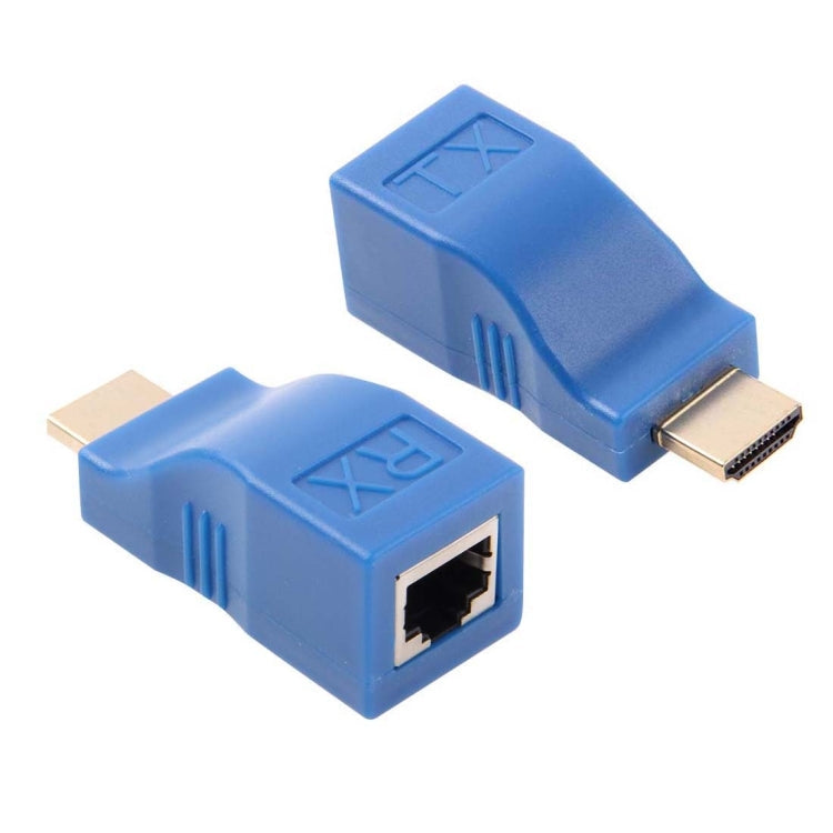 HDMI to RJ45 Extender Adapter (Receiver and Transmitter) by Cat-5e/6 Cable Transmission Distance: 30m (Blue)