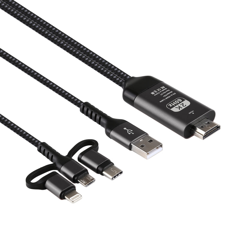 Cable 3 en 1 Micro USB + USB-C / Type-C + 8 Pines a HDMI HDTV Cable (Negro)