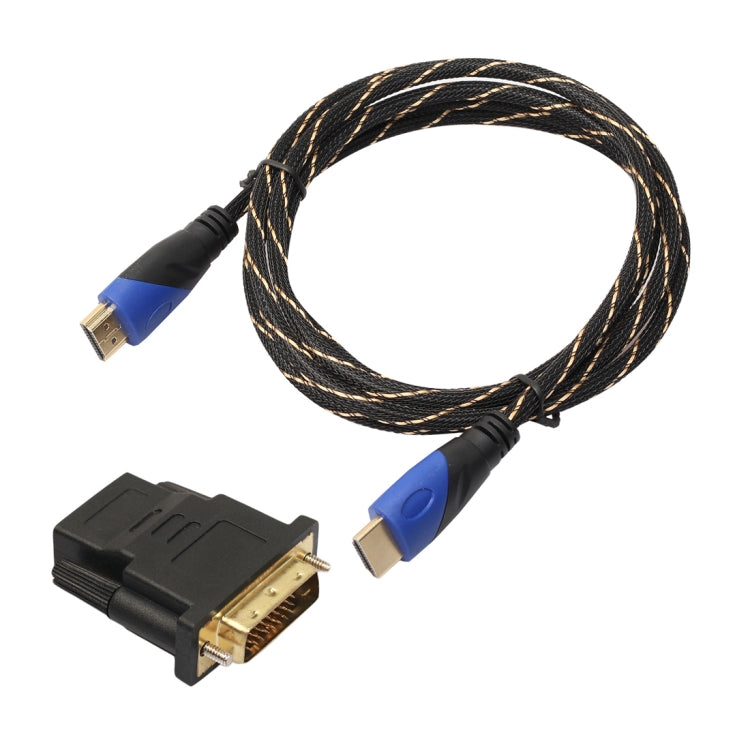 1.8m HDMI 1.4 Version 1080P Woven Network Line Blue Black HDMI Male Head to HDMI Male Audio Video Connector Adapter Cable with DVI Adapter Set