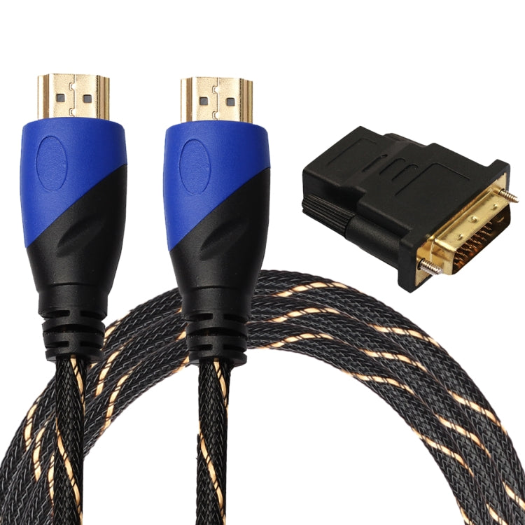 1,8 m HDMI 1.4 Version 1080P gewebte Netzwerkleitung blau schwarz HDMI-Stecker auf HDMI-Stecker Audio-Video-Anschluss-Adapterkabel mit DVI-Adapter-Set