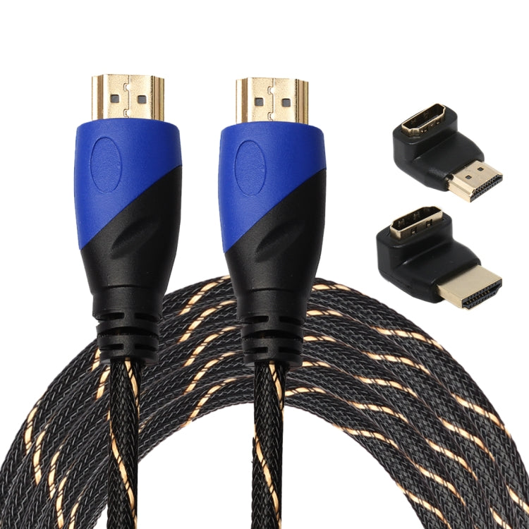 5m HDMI 1.4 Versión 1080P Línea de red tejida Azul Negro Cabeza HDMI Macho a HDMI Macho Audio Video Conector Adaptador Cable con 2 juegos de adaptadores HDMI de Flexión