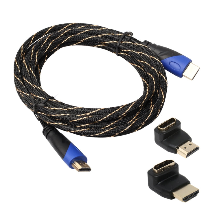 5m HDMI 1.4 Version 1080P Woven Network Line Blue Black HDMI Male Head to HDMI Male Audio Video Connector Adapter Cable with 2 Sets of HDMI Flex Adapters