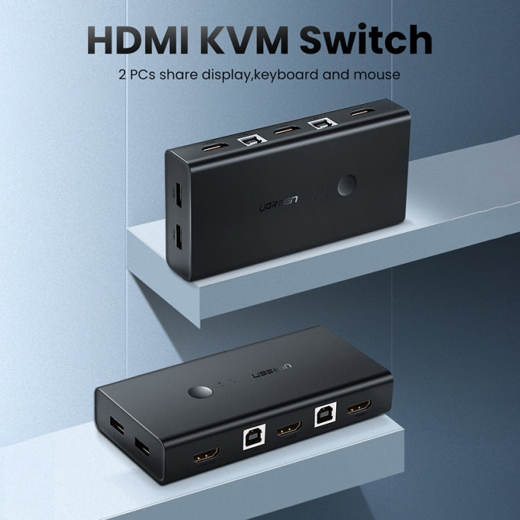 UVerde 4K HDMI KVM Switch Dual USB Switch Splitter Box Para monitor Teclado mouse (Negro)