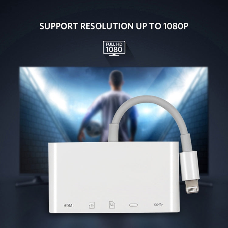 NK-1032 Adaptateur convertisseur de téléphone portable multifonction 5 en 1 8 broches vers HDMI (Blanc)