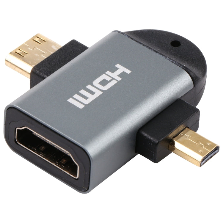 2 en 1 Mini HDMI Male + Micro HDMI Macho a HDMI Adaptador de Cabeza de Oro chapado en Oro