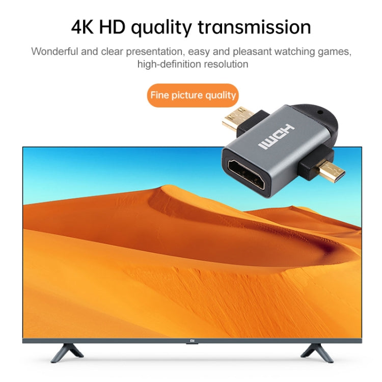 Adaptateur 2 en 1 Mini HDMI Mâle + Micro HDMI Mâle vers HDMI Tête Or Plaqué Or