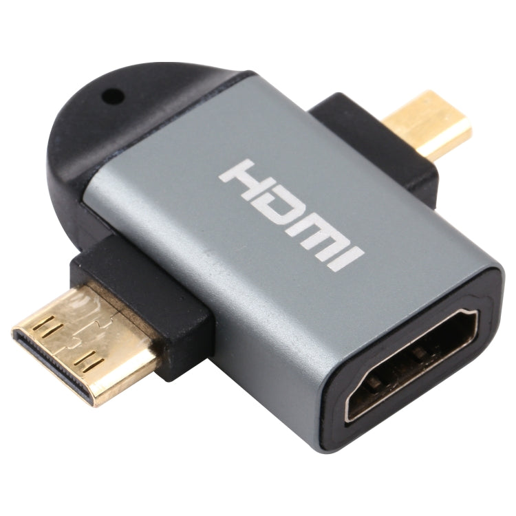 Adaptateur 2 en 1 Mini HDMI Mâle + Micro HDMI Mâle vers HDMI Tête Or Plaqué Or