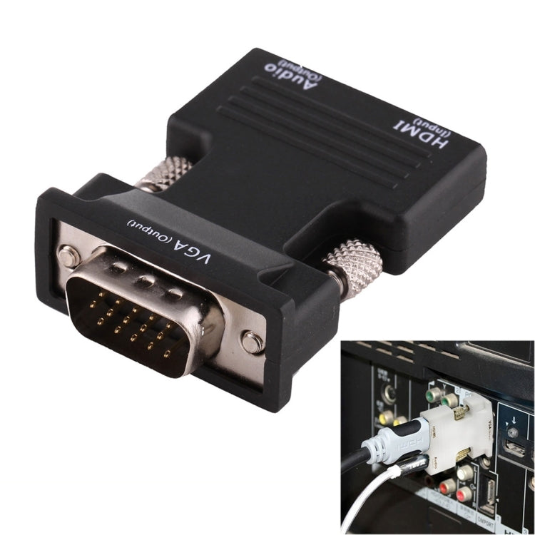 Convertidor HDMI Hembra a VGA Macho con adaptador de salida de Audio Para Proyector monitor televisores (Negro)