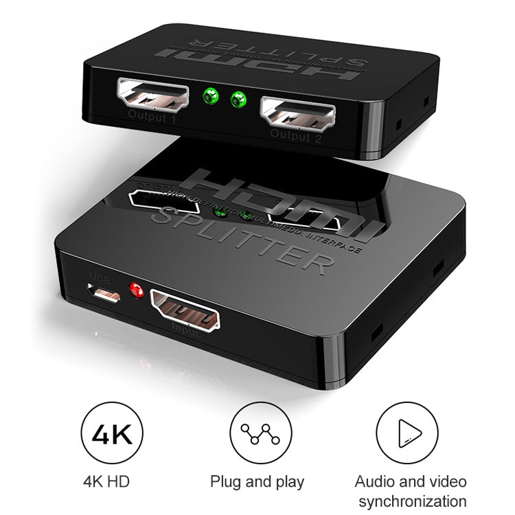 1x2 Mini répartiteur d'amplificateur HDMI Prise en charge 3D et 4K x 2K (Noir)