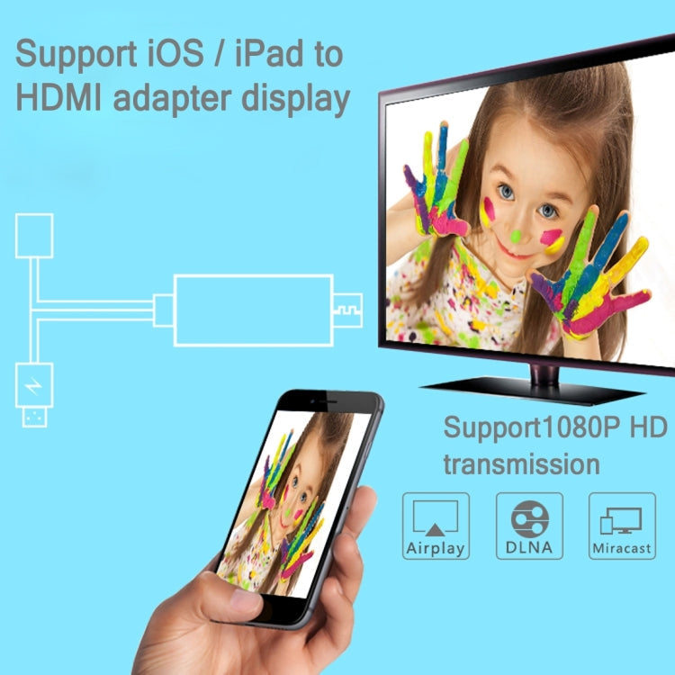CA01-F USB 2.0 Male + USB 2.0 Female to HDMI 1.4 HDTV AV Adapter Cable for iPhone / iPad Compatible with iOS 8.0-10.0 (Silver)