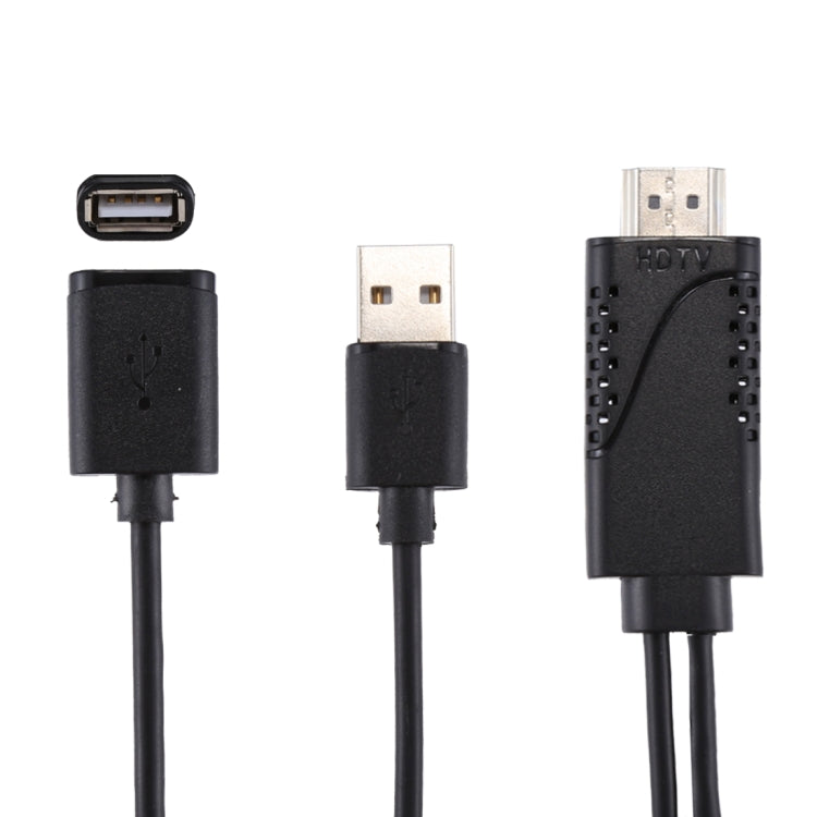 1080P USB 2.0 Macho + USB 2.0 Hembra a HDMI HDTV Cable Adaptador AV para iPhone / iPad Teléfonos Inteligentes Android (Negro)