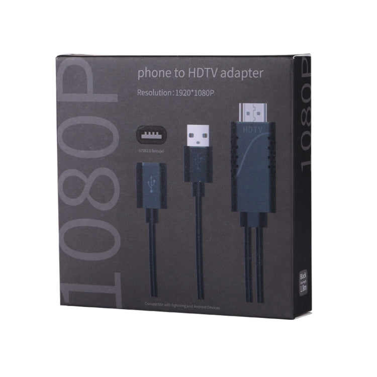 Câble adaptateur AV 1080P USB 2.0 mâle + USB 2.0 femelle vers HDMI HDTV pour iPhone/iPad Smartphones Android (Noir)