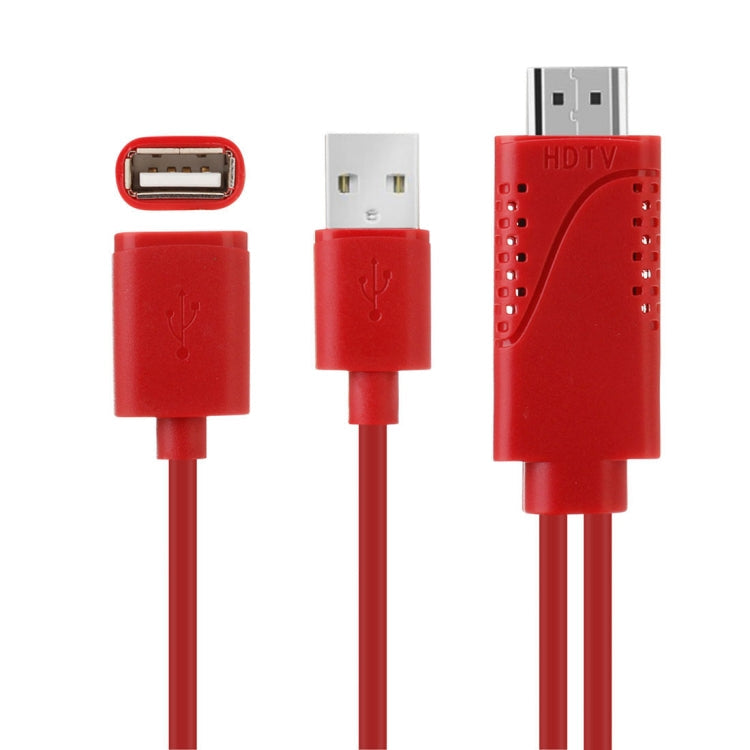 USB Male + USB 2.0 Female to HDMI Phone to HDTV Adapter Cable for iPhone / Galaxy / Huawei / Xiaomi / LG / LeTV / Google and other Smart Phones (Red)