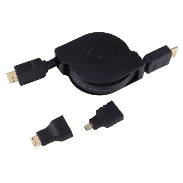 Câble adaptateur de connecteur audio vidéo rétractable HDMI mâle vers HDMI mâle de 1 m avec adaptateurs Mini HDMI et Micro HDMI pour moniteur et projecteur HDTV et PC et appareils photo et tablettes et Smartphones