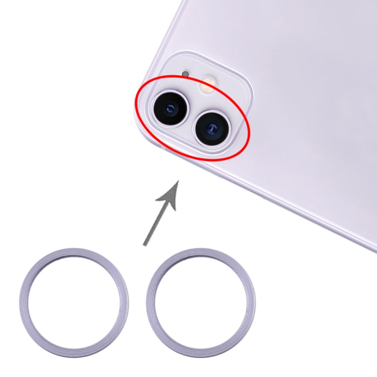 2 pièces anneau de protection en métal pour lentille en verre de caméra arrière pour iPhone 11 (violet)