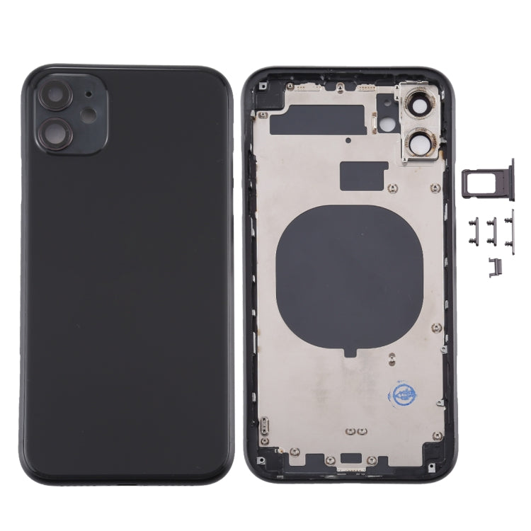 Coque arrière avec plateau pour carte SIM et touches latérales et objectif de l'appareil photo pour iPhone 11 (noir)