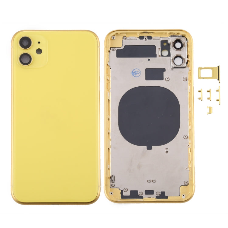 Coque arrière avec plateau pour carte SIM et touches latérales et objectif de l'appareil photo pour iPhone 11 (jaune)
