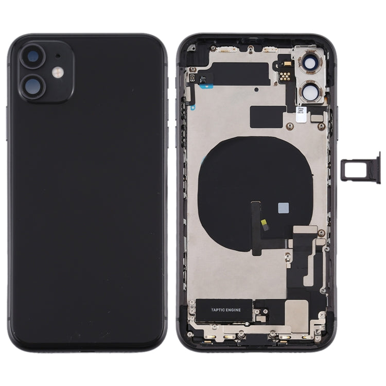 Battery Back Cover Assembly (with Side Keys &amp; Power Button + Volume Button Flex Cable &amp; Wireless Charging Module &amp; Motor &amp; Charging Port &amp; Speaker &amp; Camera Lens Band) For iPhone 11 (Black )