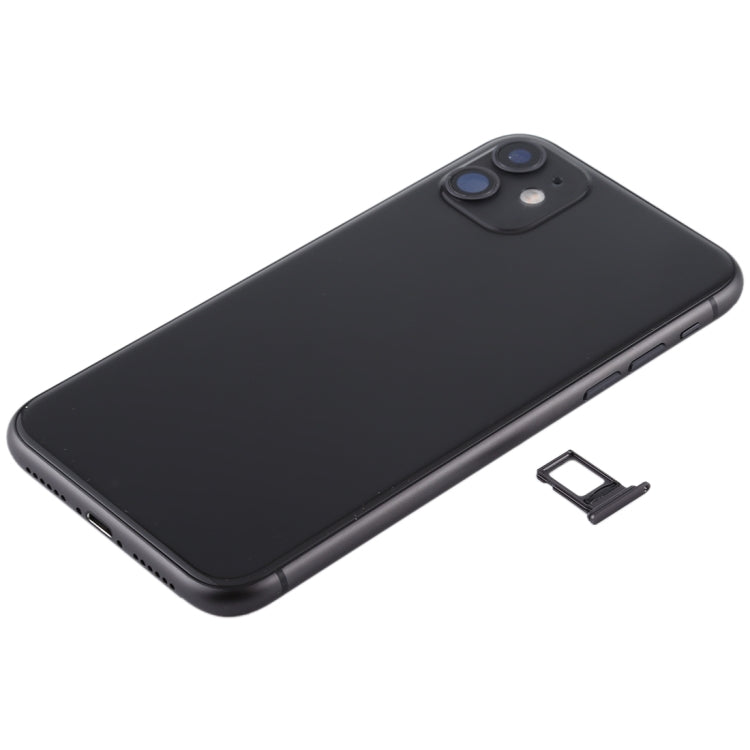Ensemble de couvercle arrière de batterie (avec touches latérales et bouton d'alimentation + câble flexible de bouton de volume et module de charge sans fil et moteur et port de charge et haut-parleur et bande d'objectif de caméra) pour iPhone 11 (noir)