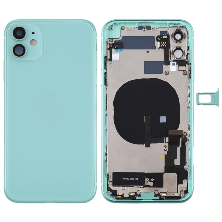 Ensemble de couvercle arrière de batterie (avec touches latérales et bouton d'alimentation + câble flexible de bouton de volume et module de charge sans fil et moteur et port de charge et haut-parleur et bande d'objectif de caméra) pour iPhone 11 (vert)