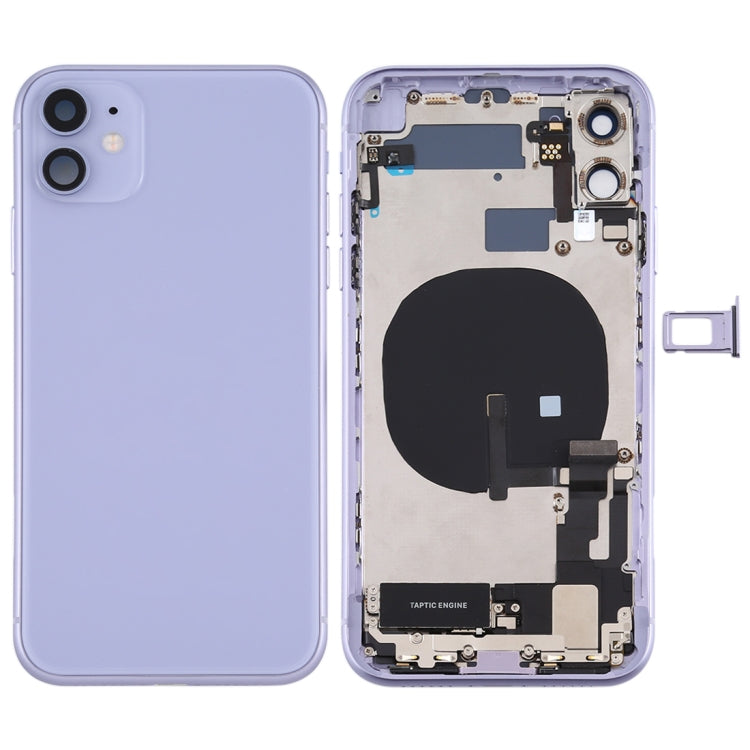 Battery Back Cover Assembly (with Side Keys &amp; Power Button + Volume Button Flex Cable &amp; Wireless Charging Module &amp; Motor &amp; Charging Port &amp; Speaker &amp; Camera Lens Band) For iPhone 11 (Purple)