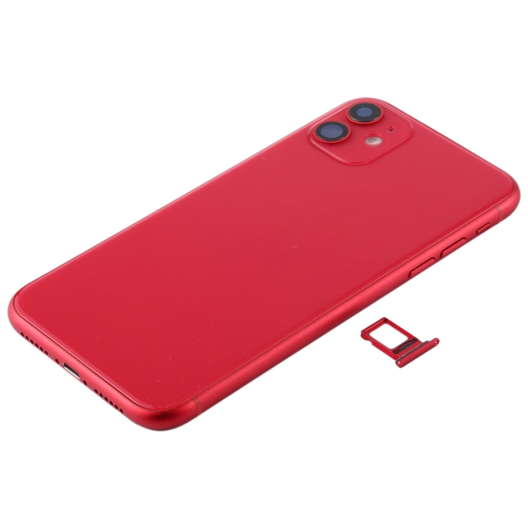 Ensemble de couvercle arrière de batterie (avec touches latérales et bouton d'alimentation + câble flexible de bouton de volume et module de charge sans fil et moteur et port de charge et haut-parleur et bande d'objectif de caméra) pour iPhone 11 (rouge)
