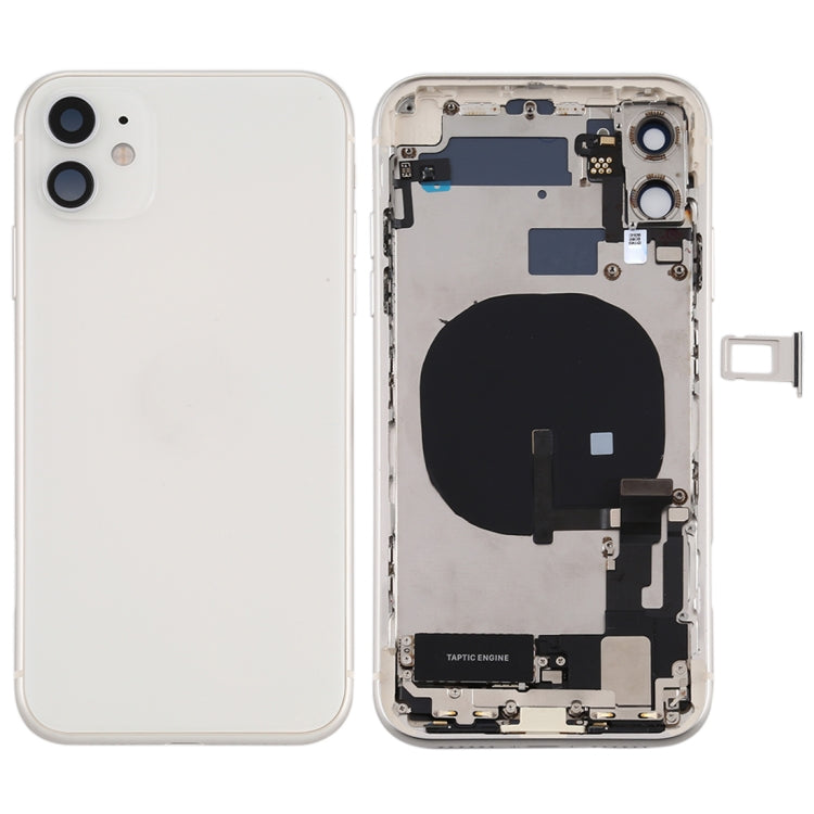 Ensemble de couvercle arrière de batterie (avec touches latérales et bouton d'alimentation + câble flexible de bouton de volume et module de charge sans fil et moteur et port de charge et haut-parleur et bande d'objectif de caméra) pour iPhone 11 (Blanc)