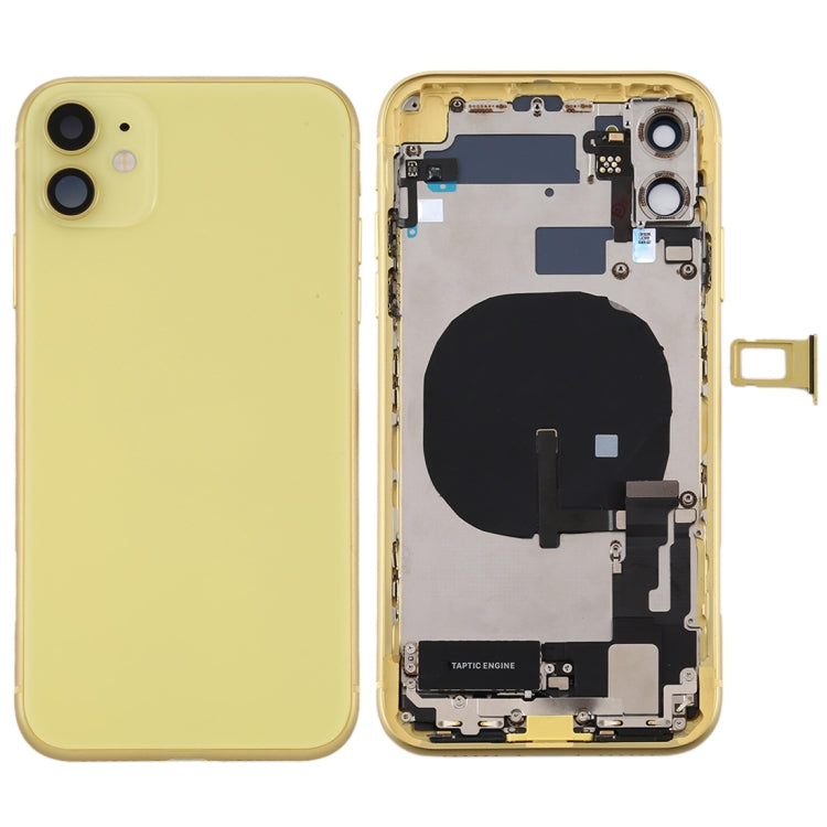Ensemble couvercle arrière de la batterie (avec touches latérales et bouton d'alimentation + bouton de volume, câble flexible et module de charge sans fil, moteur et port de charge, haut-parleur et bande d'objectif d'appareil photo) pour iPhone 11 (jaune)