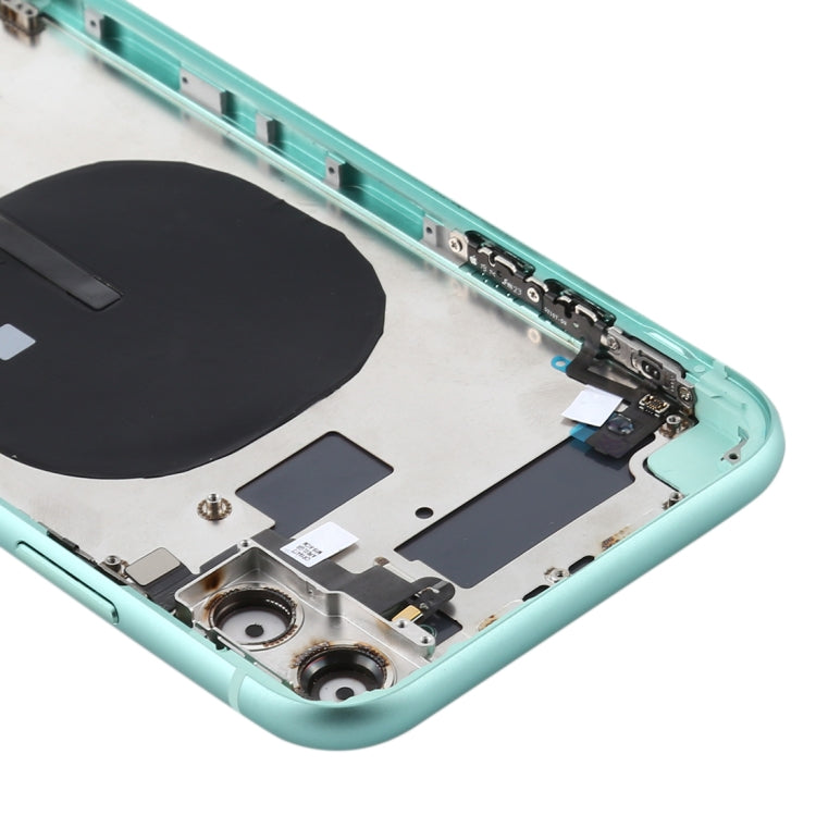 Coque arrière de batterie (avec plateau de carte à touches latérales, câble flexible d'alimentation + volume et module de charge sans fil) pour iPhone 11 (vert)