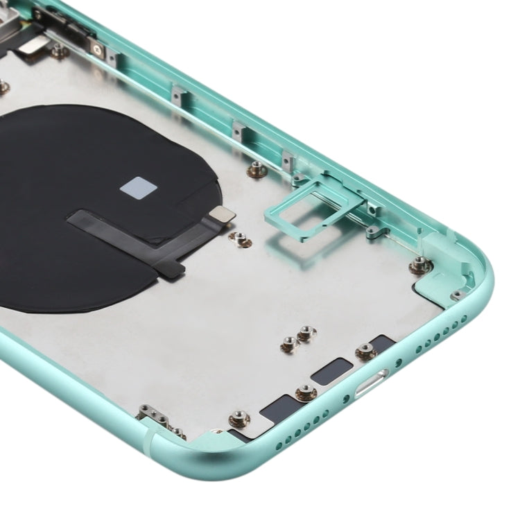 Coque arrière de batterie (avec plateau de carte à touches latérales, câble flexible d'alimentation + volume et module de charge sans fil) pour iPhone 11 (vert)