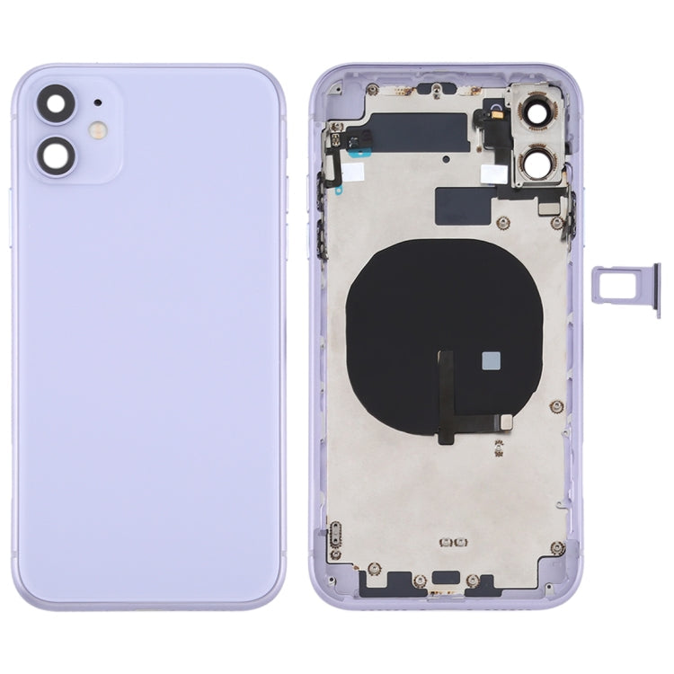Coque arrière de batterie (avec plateau de carte à touches latérales, câble flexible d'alimentation + volume et module de charge sans fil) pour iPhone 11 (violet)
