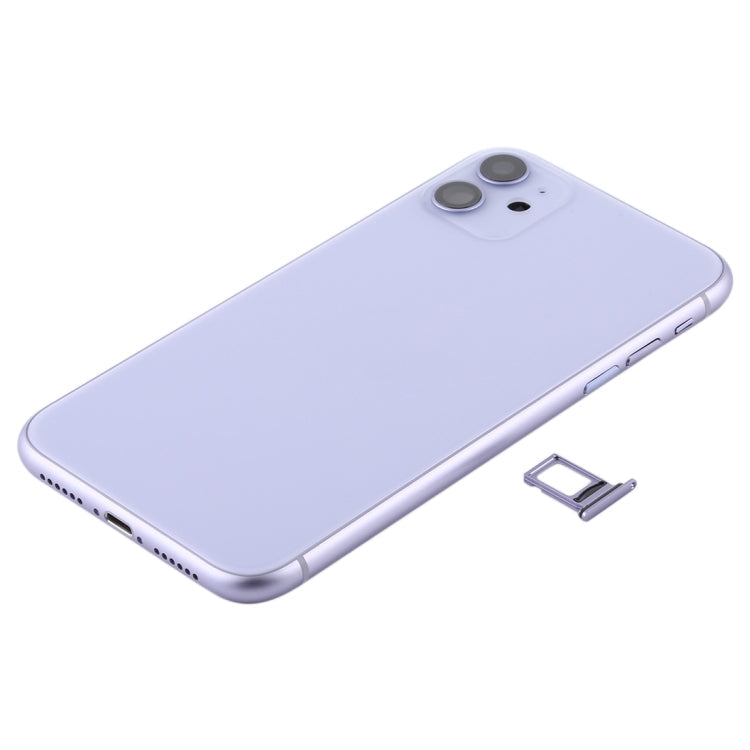Coque arrière de batterie (avec plateau de carte à touches latérales, câble flexible d'alimentation + volume et module de charge sans fil) pour iPhone 11 (violet)