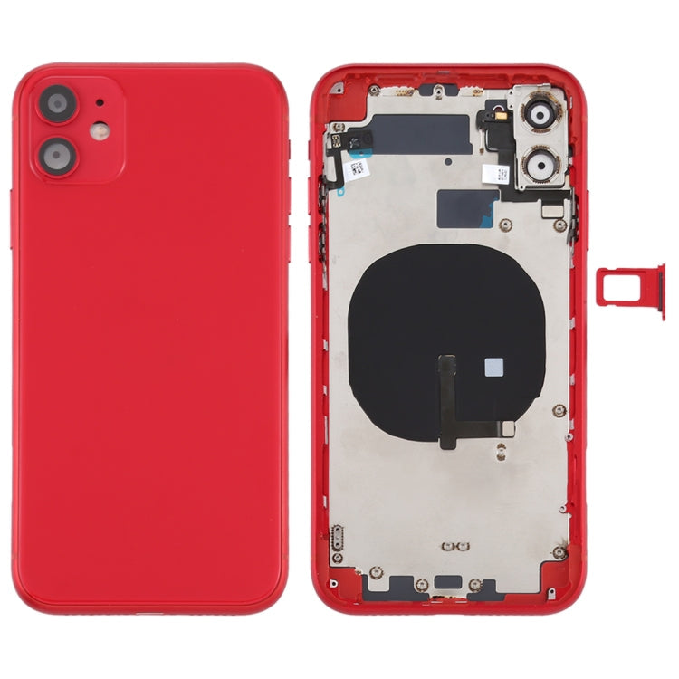 Battery Back Cover (with Side Keys Card Tray Power + Volume Flex Cable and Wireless Charging Module) for iPhone 11 (Red)