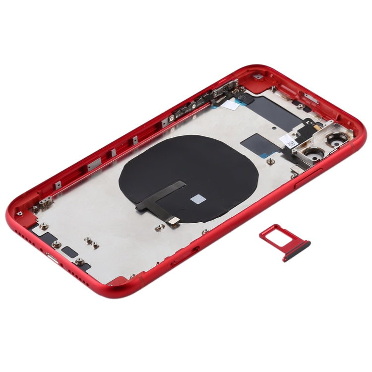 Coque arrière de la batterie (avec plateau de carte à touches latérales, alimentation + câble flexible de volume et module de charge sans fil) pour iPhone 11 (rouge)