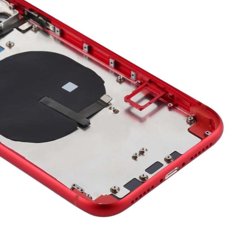 Coque arrière de la batterie (avec plateau de carte à touches latérales, alimentation + câble flexible de volume et module de charge sans fil) pour iPhone 11 (rouge)